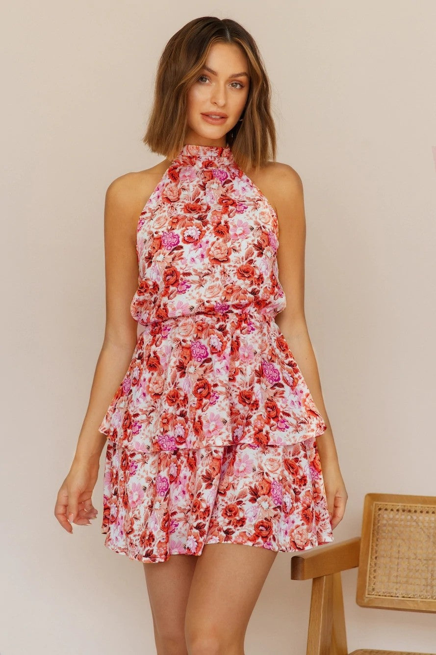 Sunkissed Serenity Floral Halter Mini Dress