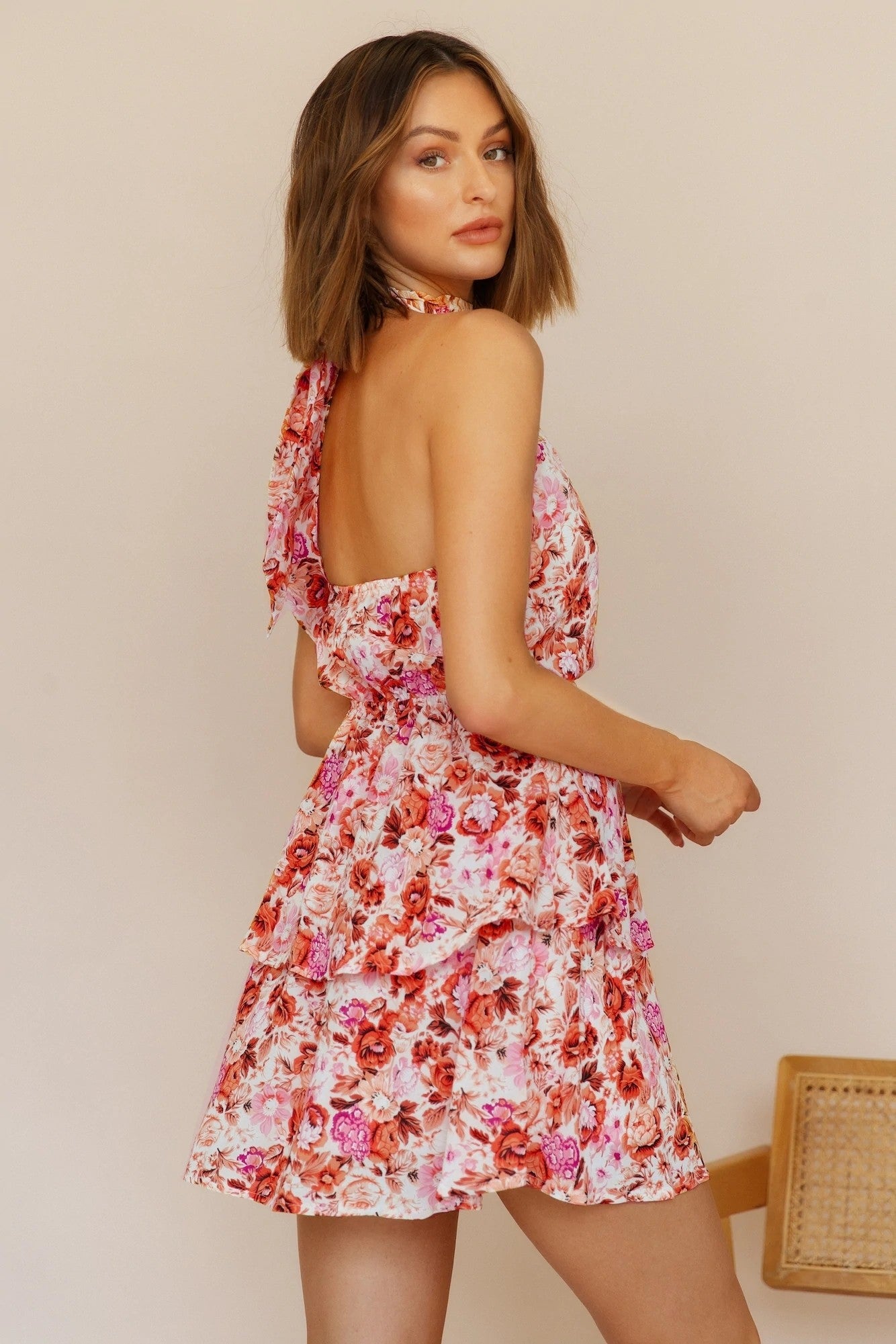 Sunkissed Serenity Floral Halter Mini Dress