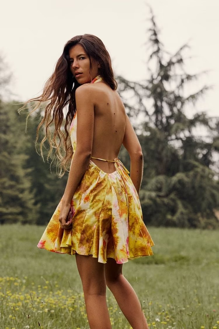 Golden Hour Backless Halter Mini Dress Yellow