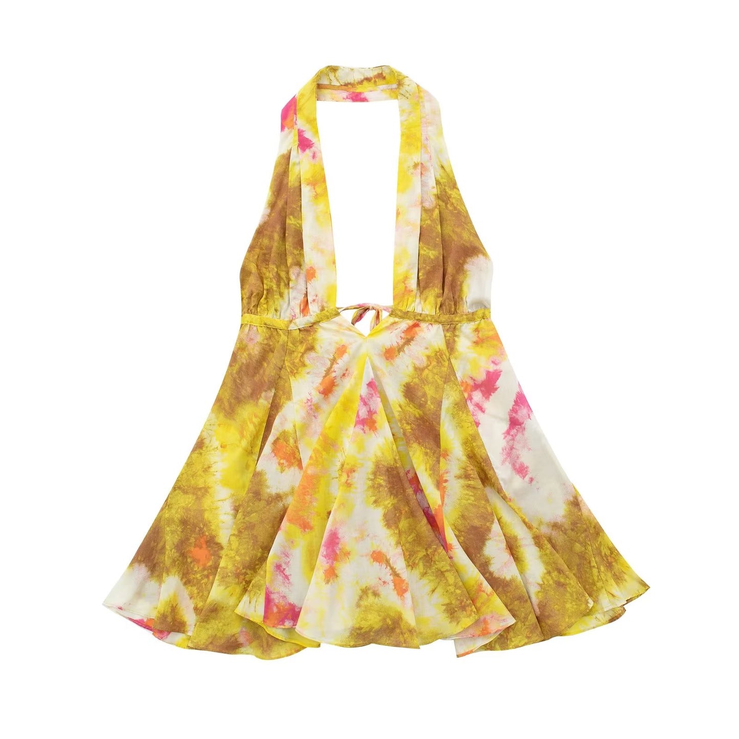 Golden Hour Backless Halter Mini Dress Yellow