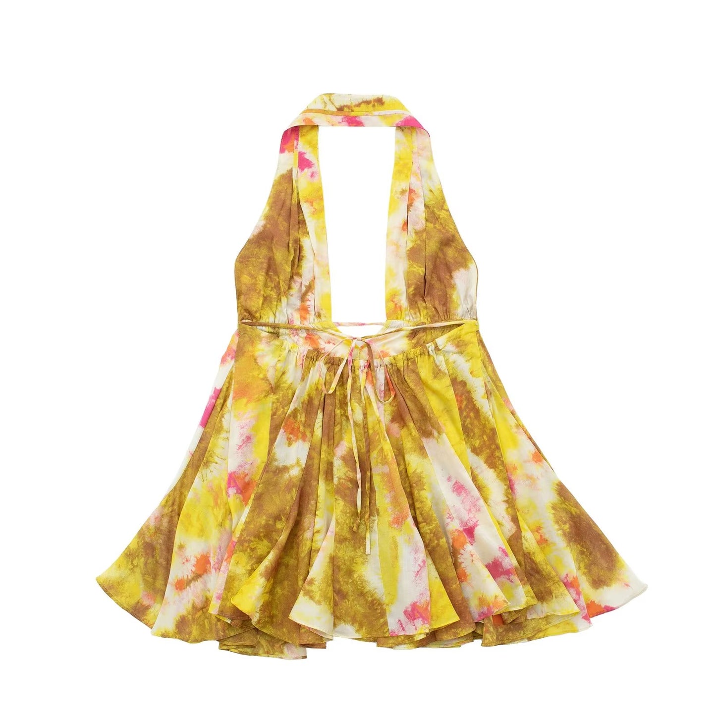Golden Hour Backless Halter Mini Dress Yellow