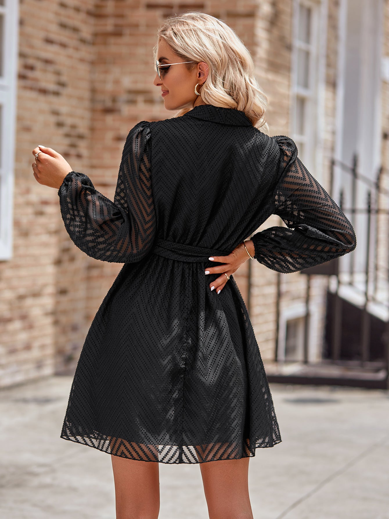 Casual Bliss Long Sleeve Tie Waist Mini Dress