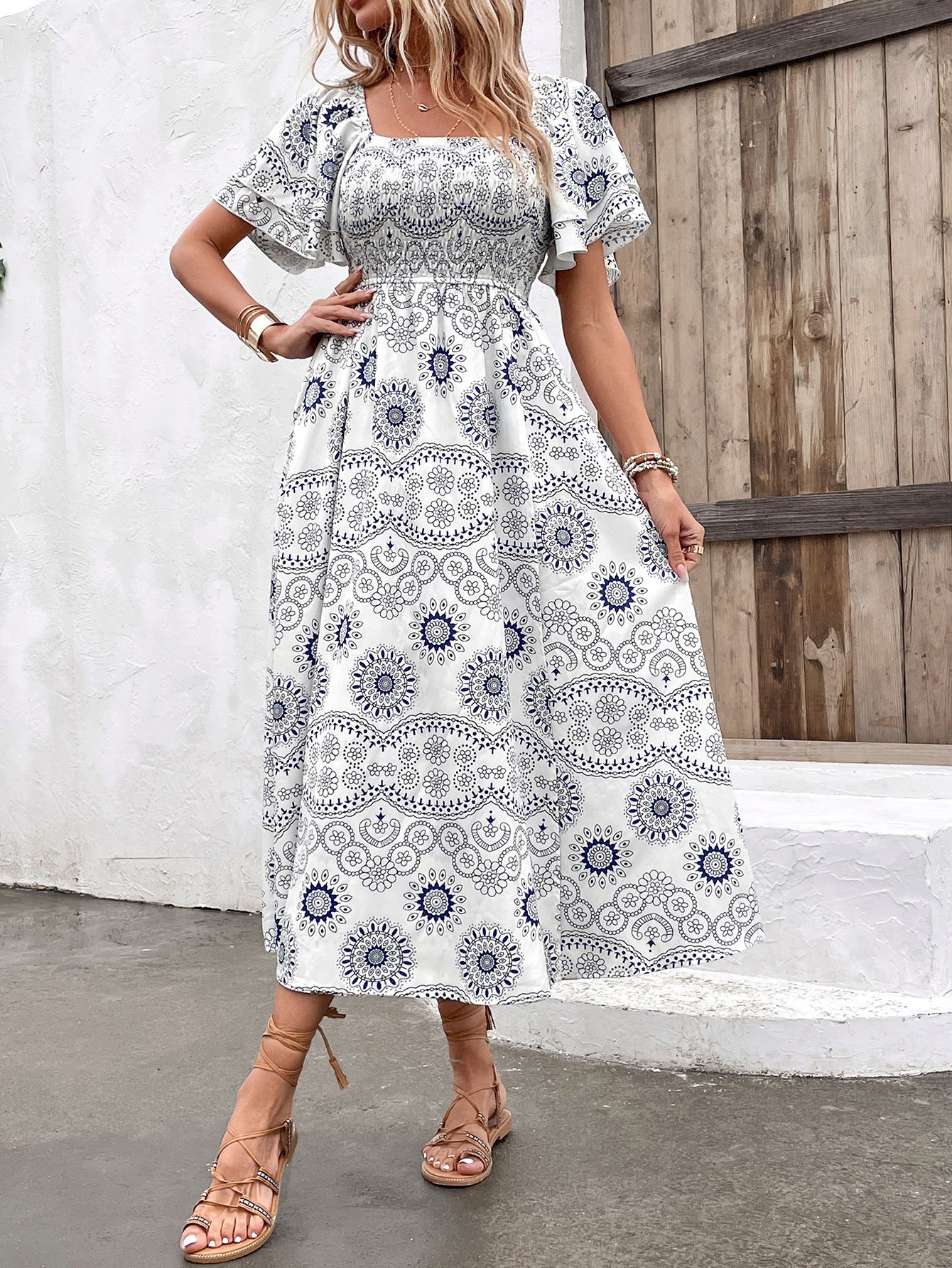 Daisy Delight Butterfly Sleeve Summer Maxi Dress