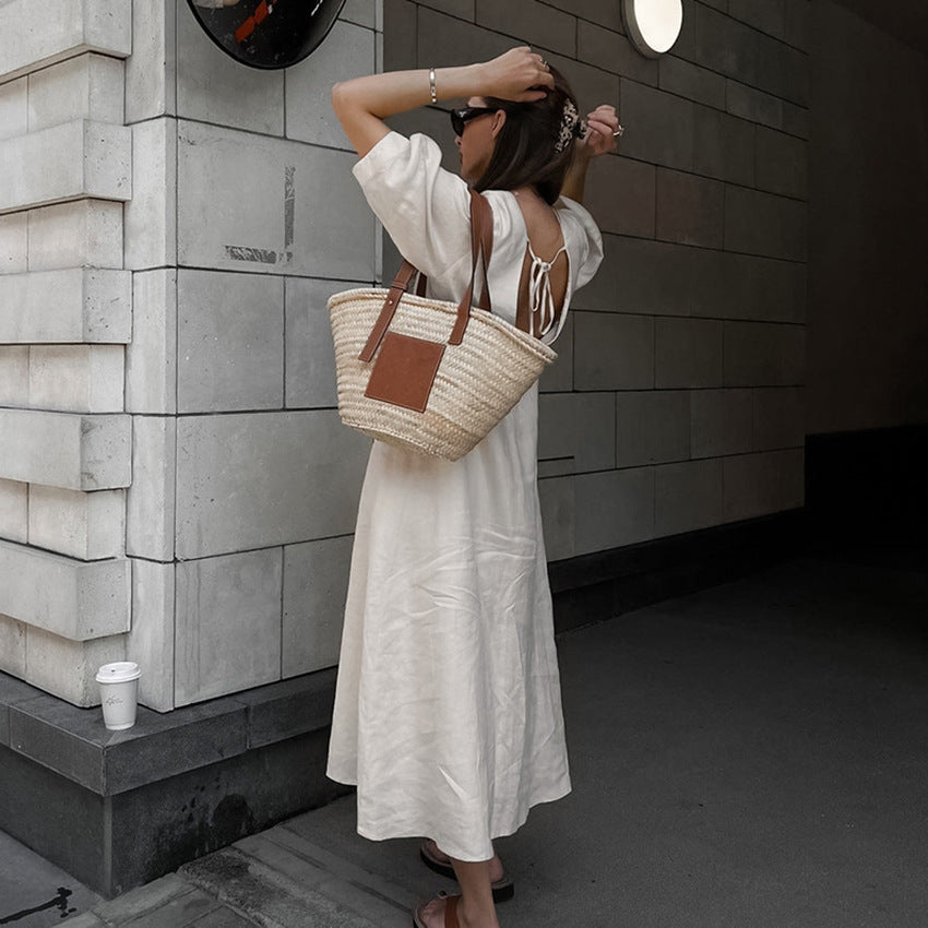 Linen Luxe Puff Sleeve Button Front Shirt Dress