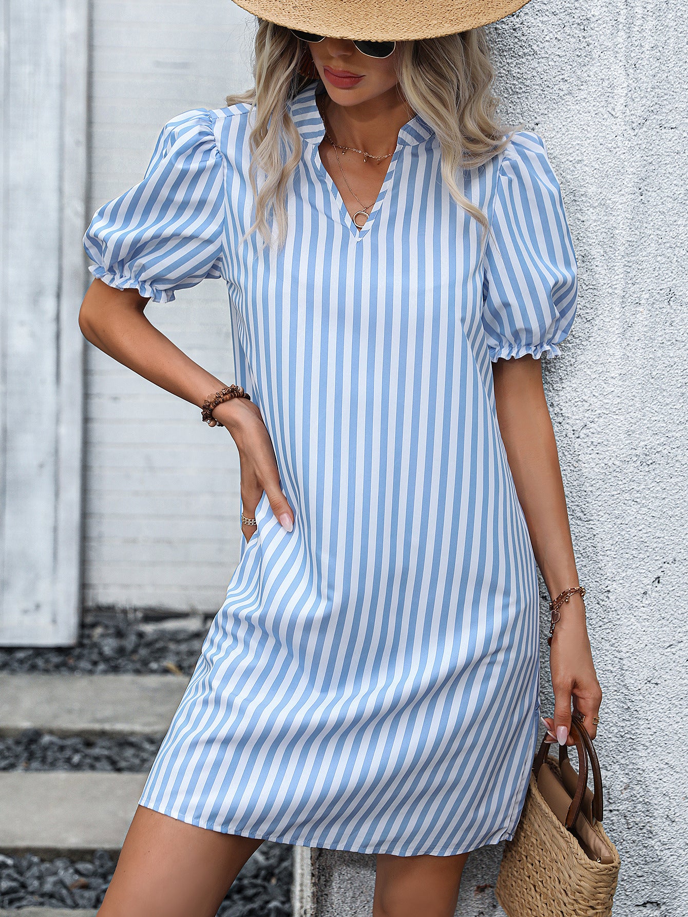 Crystal Puff Sleeve Shirt Mini Dress