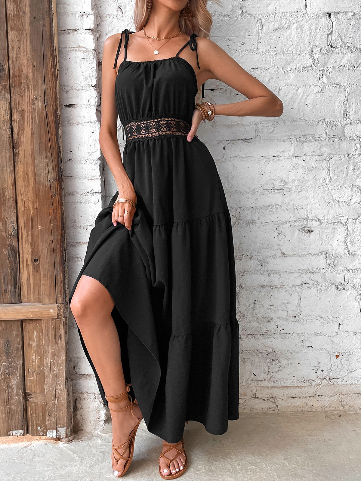 Shadow Charm Boho Lace Maxi Dress Black