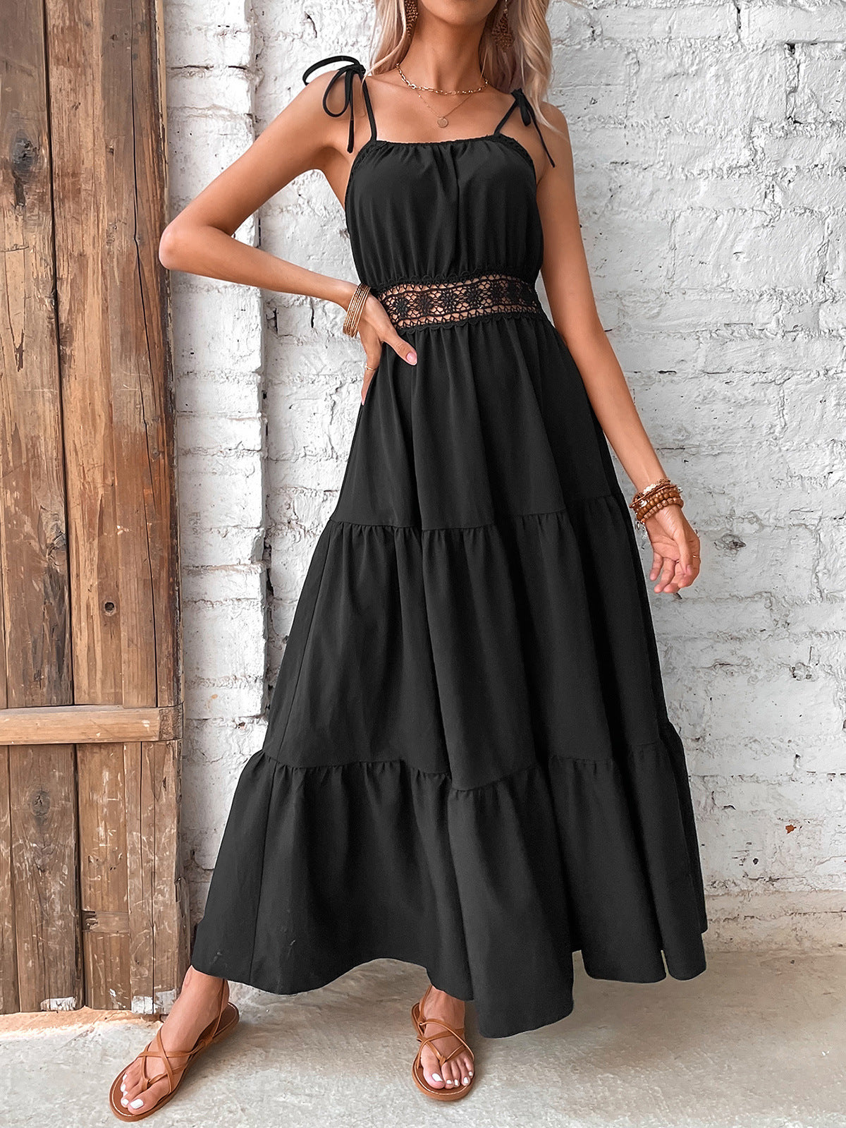 Shadow Charm Boho Lace Maxi Dress Black
