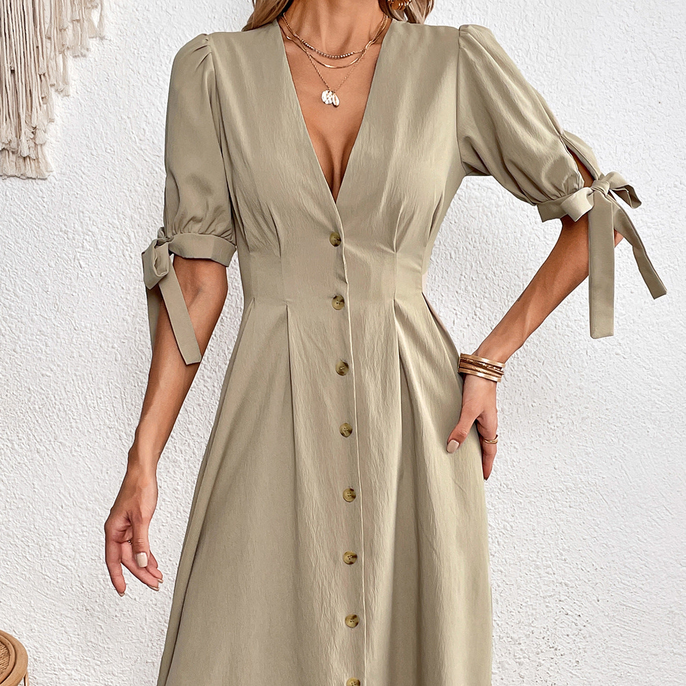 Wanderlust Deep V Button Down Midi Dress