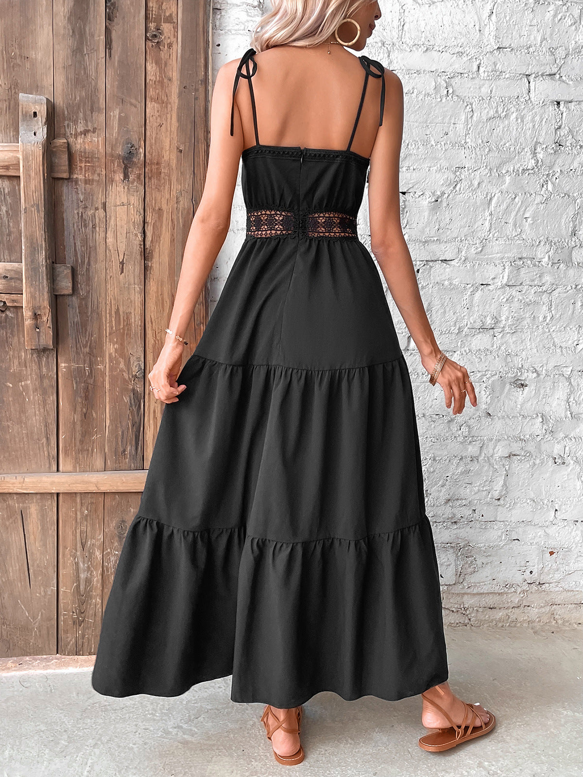 Shadow Charm Boho Lace Maxi Dress Black