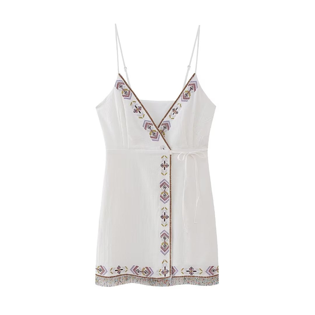 Aura Embroidered Boho Mini Dress White