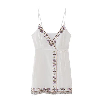 Aura Embroidered Boho Mini Dress White