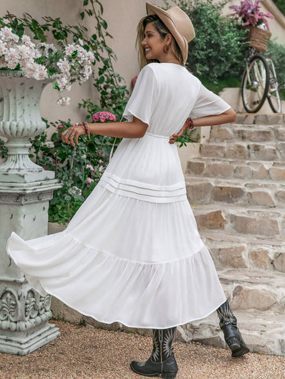 Crystal Charm Layered Midi Dress White
