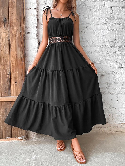 Shadow Charm Boho Lace Maxi Dress Black