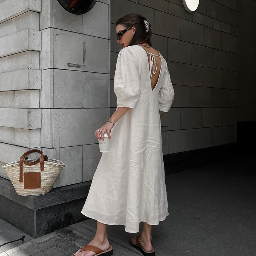 Linen Luxe Puff Sleeve Button Front Shirt Dress BohoDressUp Linen Luxe Puff Sleeve Button Front Shirt Dress BohoDressUp