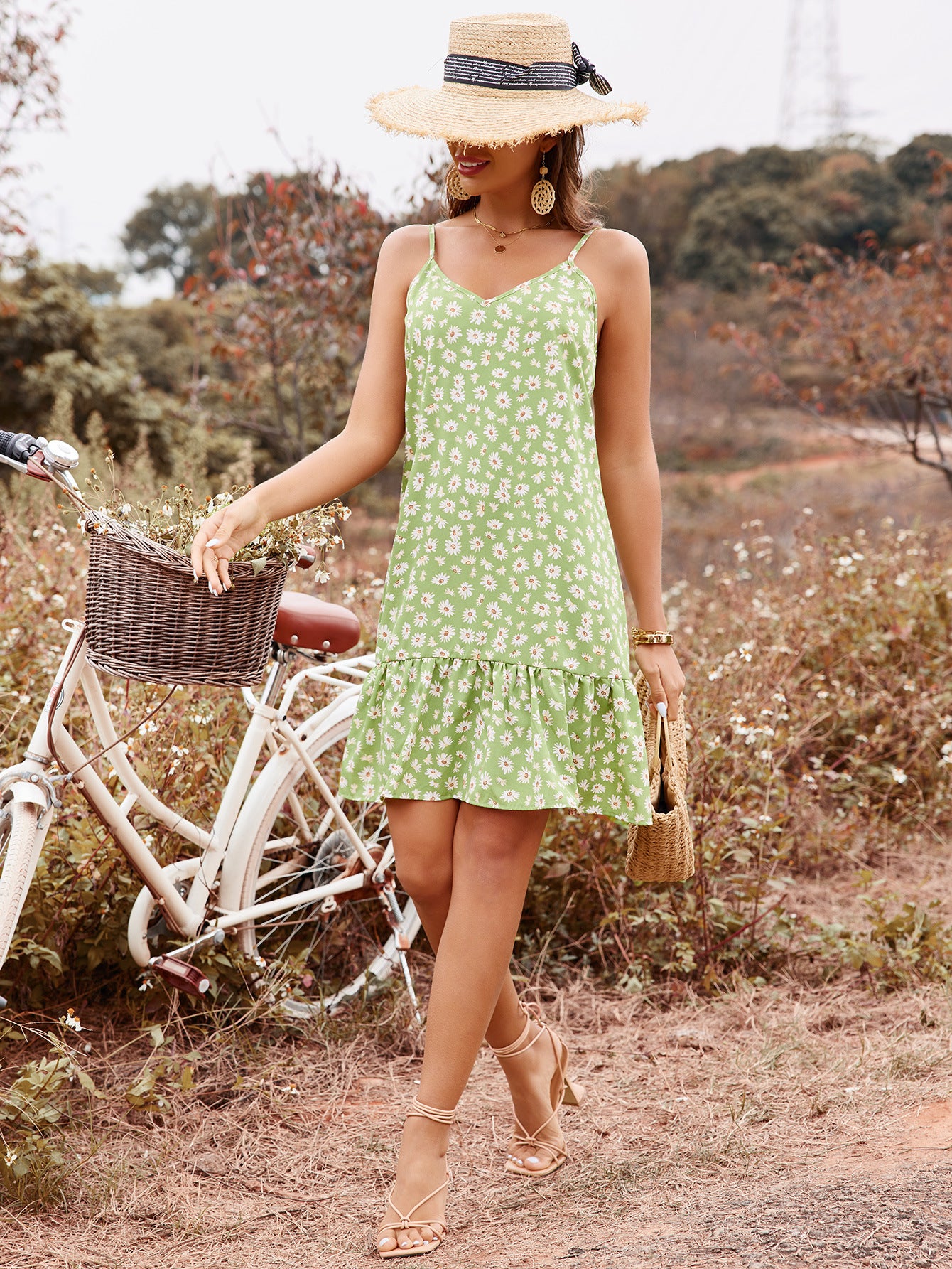 Earthy Essence Floral Mini Dress Green